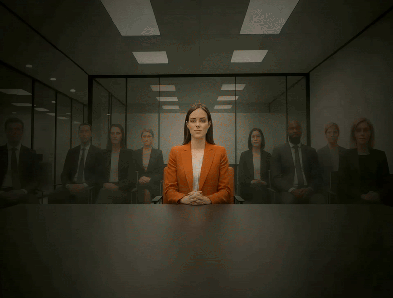 ARC - ai coaching gif - zooms in on woman in orange